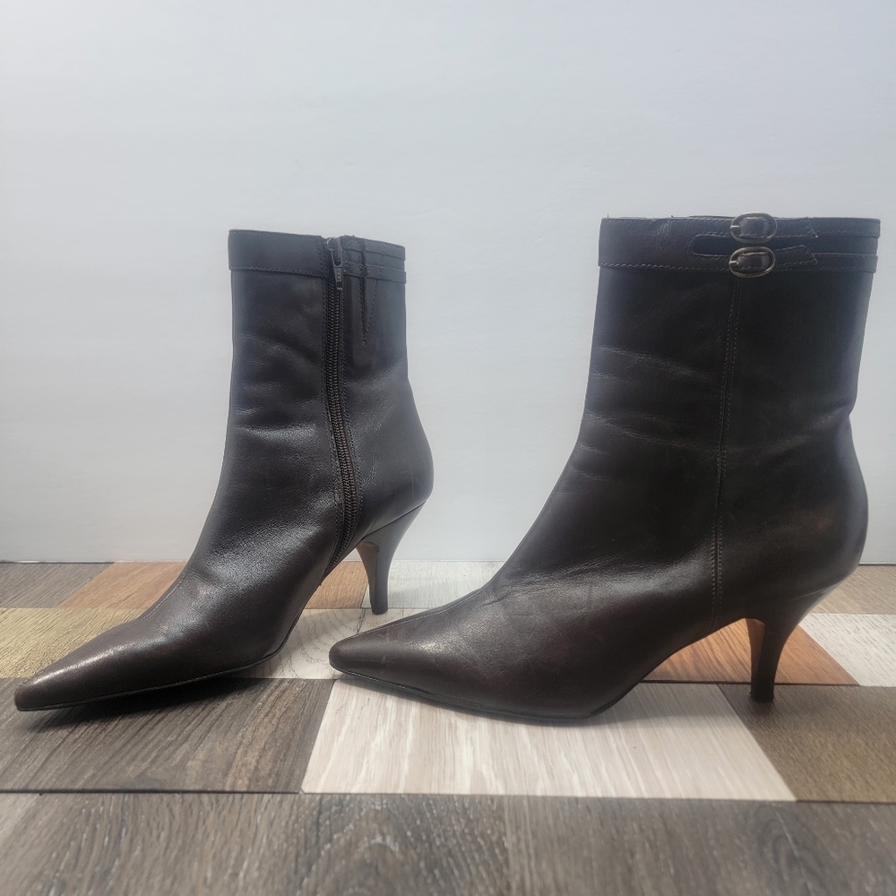 Women's 5.5M Brown Leather Stiletto Ankle Boots